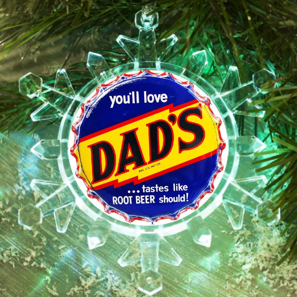 Dad's Root Beer Soda Pop Snowflake Blinks Lit Holiday Christmas Tree Ornament